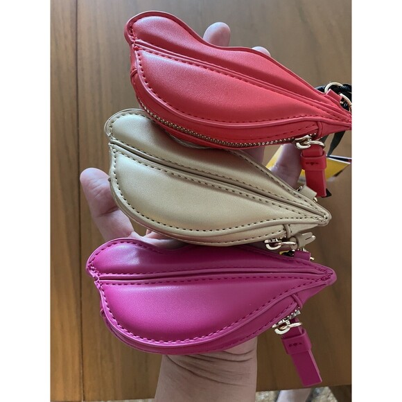 Set of 3 Diane Von Furstenberg DVF Target Red lips Coin Pouch Pink Gold